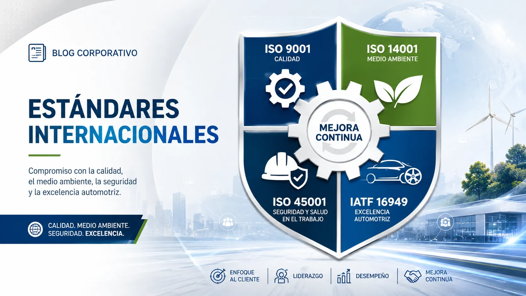 Imagen donde se aprecia un escudo dividido en 4 los cuales muestran las normas ISO para lograr un cumplimiento normativo